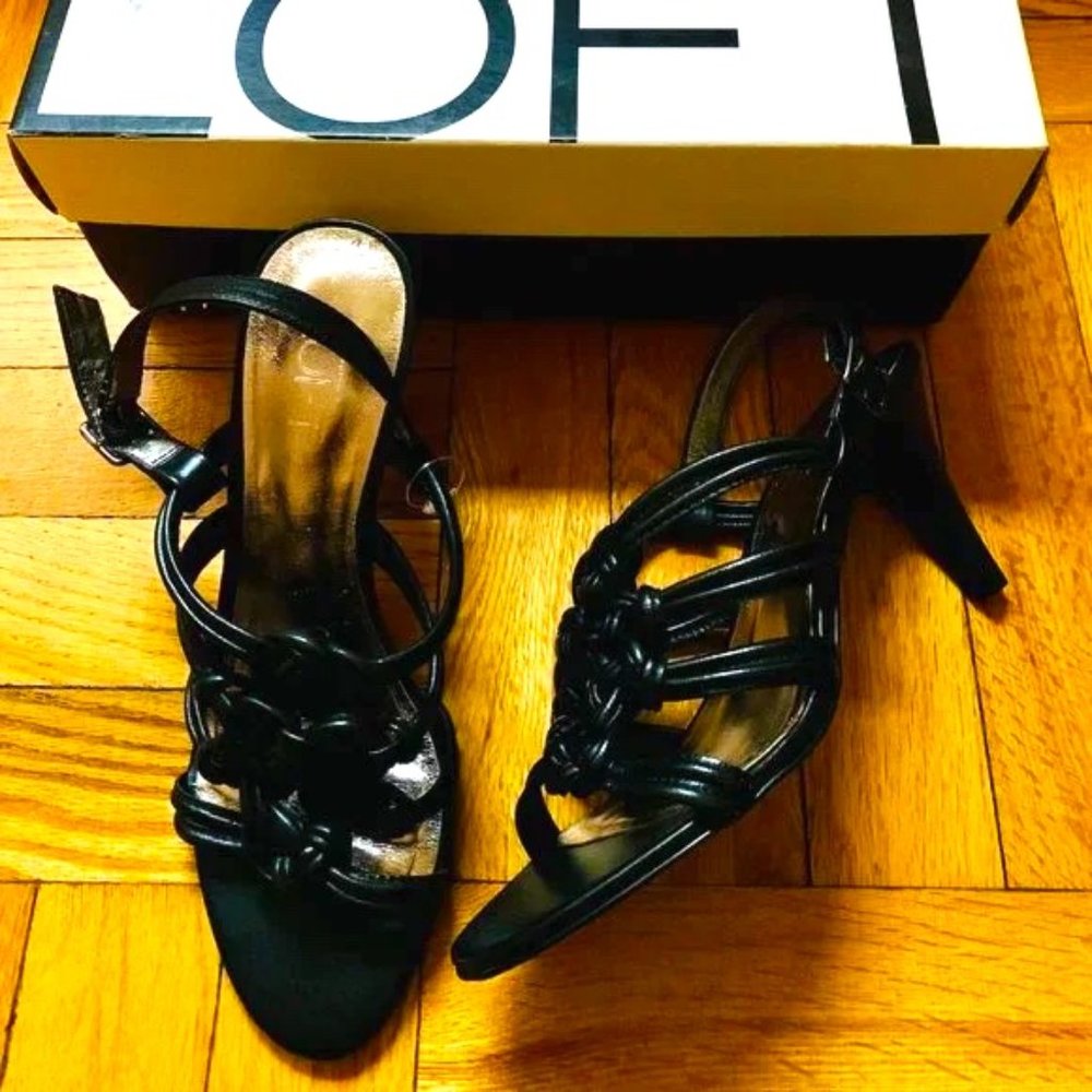 (NEW) Ann Taylor loft black leather knotted strap heels  - Size 6.5- 7